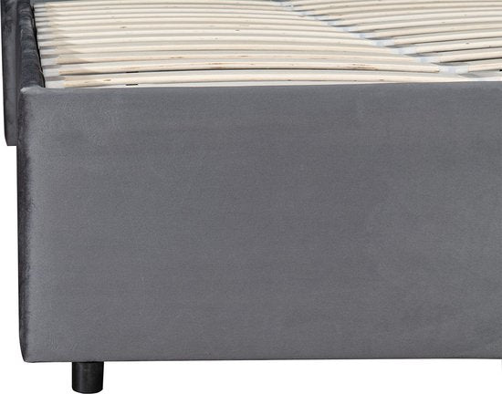 Juskys – Polsterbed Savona – 120 x 200 cm – Voorzien Van Opbergruimte Met Gasdrukveer En Gecapitonneerd Hoofdbord – Voor Slaapkamer En Tienerkamer – Donkergrijs Fluweel