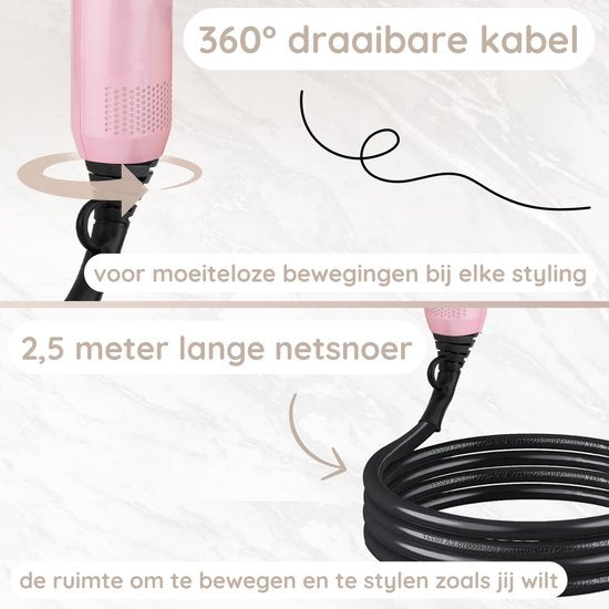 Sansbeauté® Föhn met Diffuser – Ionische Haardroger – Borstel - Reisföhn - 3 Opzetstukken - Krullen – Coolshot – 3 Standen – Haarföhn met Diffuser – Hair Dryer - 2000W - Pink