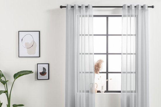 Lifa Living - Vitrages - Licht grijs - Privacy - Licht Toelatend - Set van 2 - Met 8 ophangringen - 150 x 250 cm
