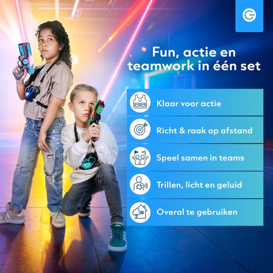 Silvergear Lasergame Set voor Kinderen met 2 Laserguns en 2 Vesten - Interactief Speelgoed Pistool 15m Bereik - Schietspel - Laser Tag Battle Buitenspeelgoed - Cadeau voor Jongens en Meisjes - 6, 7, 8, 9, 10, 11, 12, 13, 14, 15, 16 Jaar - Groen Blauw
