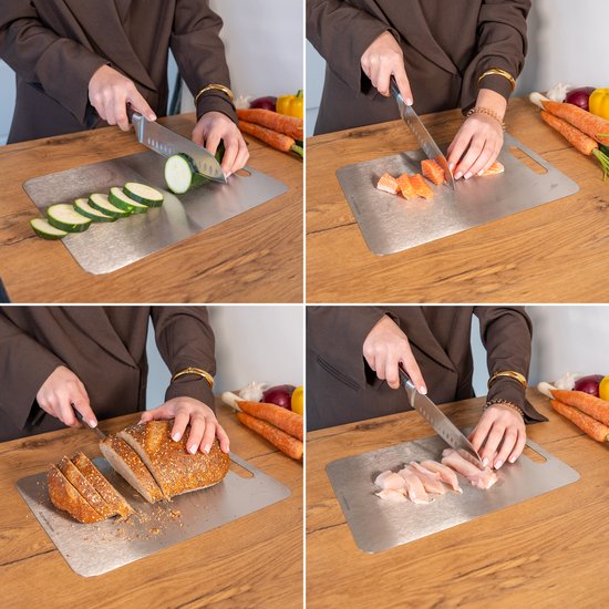 AoraKitchen Snijplank RVS - Set 3 Stuks - Snijplanken - Vaatwasserbestendig - Titanium Gestabiliseerd