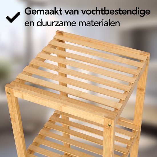 Brixy Badkamerrek - Badkamermeubel - 5-Laags - 141x33x33cm - Badkamer Kast - Bamboe