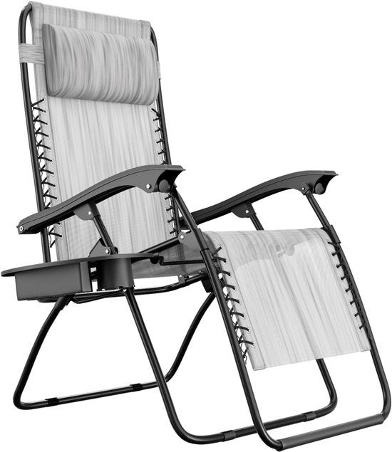 LifeGoods Opvouwbare Tuinstoel - Ligstoel Tuin - 30°-90° Verstelbaar - Metaal - Lichtgrijs