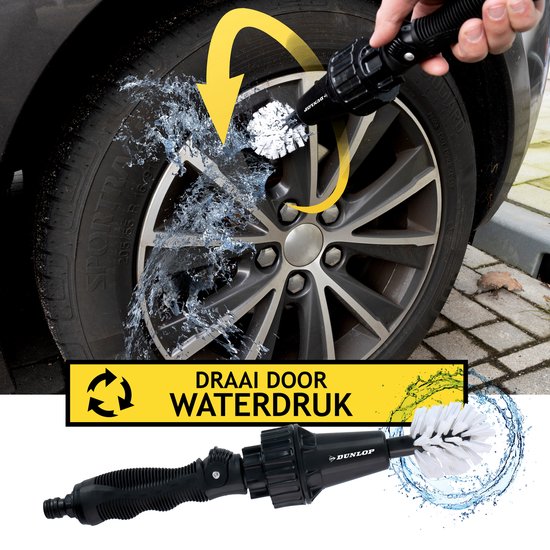 Dunlop Velgenborstel met Slangaansluiting – Roterend – Incl. 2 Borstels – Auto Reiniging Tool