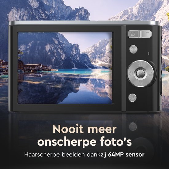 K&L Digitale Camera 4K - 64MP - Fototoestel - Compact Camera - Vlog Camera - Voor Kinderen - Inclusief 64GB - NL Software