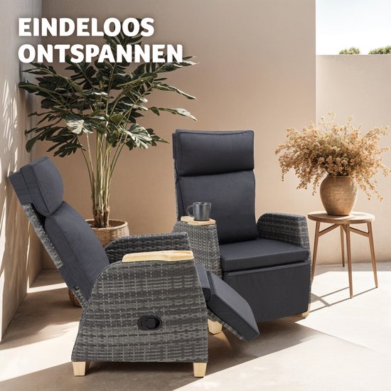 tectake Lounge Tuinstoel – Verstelbare Rug- & Voetsteun – 128 x 68,5 x 104 cm – Grijs