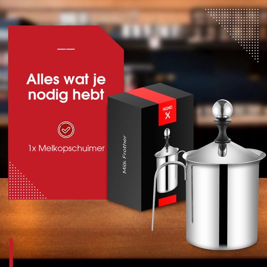 HGMD Melkopschuimer Handmatig - 400ml - RVS - Melkklopper - Melkkan - Barista - Vaatwasserbestendig
