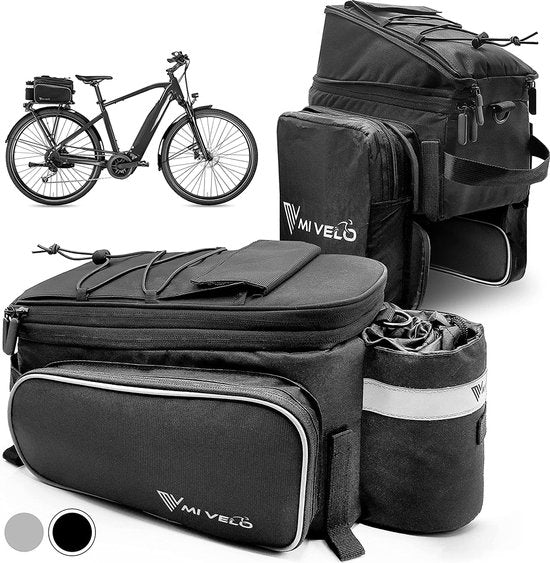 MIVELO - Fietstas voor bagagedrager - bagagedragertas fiets - uitbreidbaar tot 20 l - waterafstotend - 20 l zwart