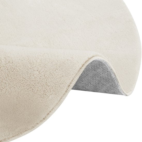 tectake® Kortpolig Vloerkleed - Rond - Ø120 cm - Creme - 1630 g/m² Poolgewicht - Tapijt voor Woonkamer, Slaapkamer, Eetkamer - Onderhoudsvriendelijk en Wasbaar - Antislip Ondertapijt - Allergievriendelijk - Diverse maten en kleuren