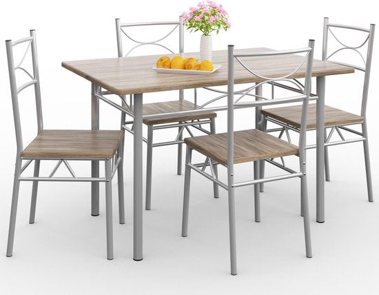 Casaria Eettafel Set 5 delige -Eettafel + 4 stoelen - Eiken