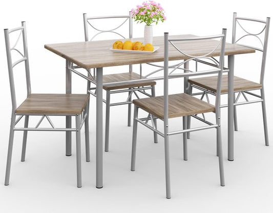 Casaria Eettafel Set 5 delige -Eettafel + 4 stoelen - Eiken
