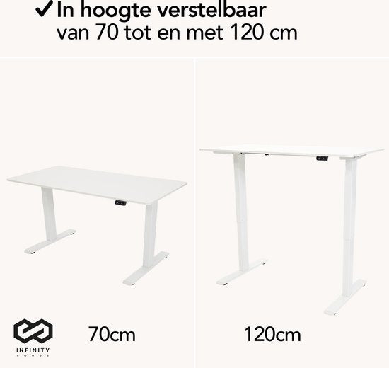 Infinity Goods Elektrisch Zit Sta Bureau - Verstelbare Hoogte- 140 x 60 CM - Wit