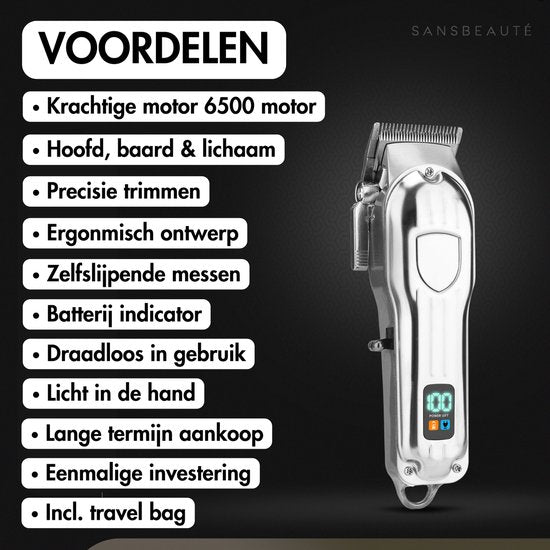 Professionele Draadloze Tondeuse + Kappersmantel - Tondeuse Mannen Hoofdhaar - Sansbeauté® - Cheveux Haar - Haartrimmer - Kapper Haar Machine - Haartondeuse - Trimmer Baard - Trimapparaat - Barber Hair Clipper - Kapper Trimmer - Kappersset