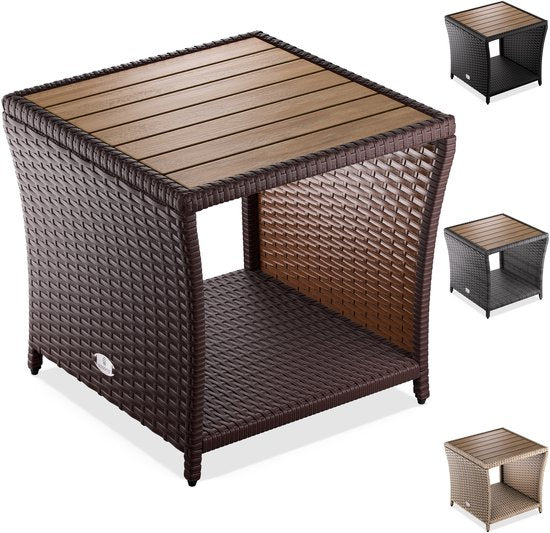 Casaria Bijzettafel - Polyrattan Vierkant 45x45x40cm - Bruin