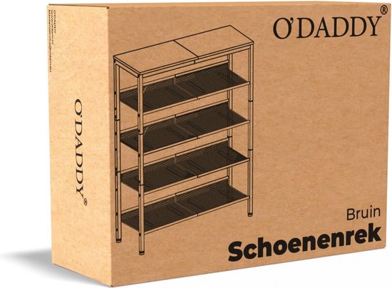 O'DADDY® Schoenenrek - 5 Laags - Schoenen Opbergsysteem - Schoenrek - Schoenenkast - Schoenkast - Industrieel Design - Bruin Hout - Zwart Metaal