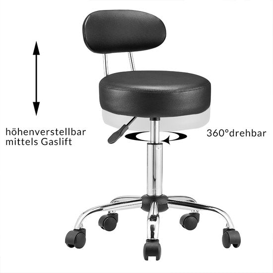 Casaria draaikruk met rugleuning - Zithoogte verstelbaar 46 - 60 cm