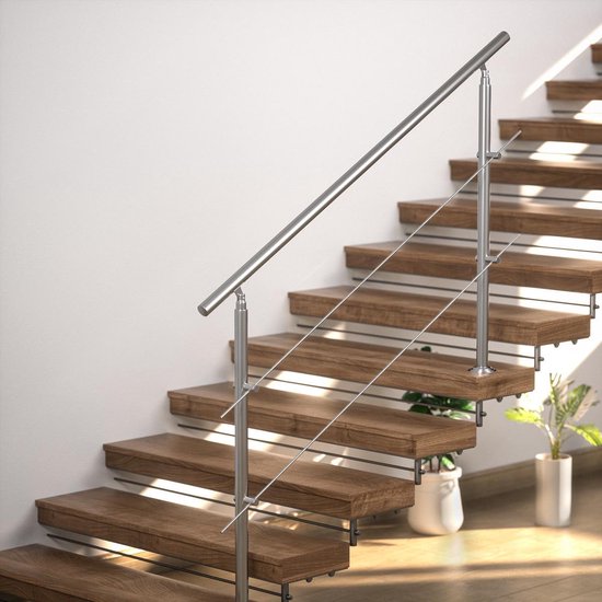 Monzana Trapleuning 80 cm - Met 2 Spijlen – Roestvrijstaal