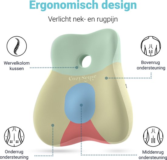 CozySense® Rugsteun - Verstelbaar Rugkussen Onderrug - Lendekussen voor Auto, Bureaustoel, Bed & Bank - Ergonomisch - Met Coolgel - Wasbare Hoes