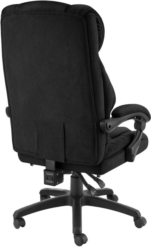 tectake® Luxe Bureaustoel - Ergonomische Directiestoel met Voetsteun en Hoofdsteun - Stoel voor Bureau of Kantoor met Dikke Veloursbekleding - Bureaustoelen voor Volwassenen - Soepel draaiend, met Wieltjes - Verstelbare Rugleuning en Hoogte - Zwart