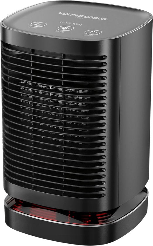 Vulpes Goods® Tech - Elektrische Kachel - Elektrische Verwarming voor Binnen - Ventilatorkachel - Keramische Kachel - Heater - 3 Standen - 950W - LED Indicatie - Roterend - Zwart - PRO versie