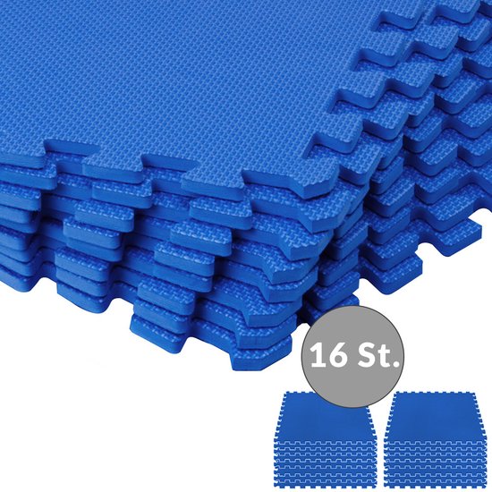 Foamtegels, zwembadtegels 16 delig, ondergrond voor zwembad, blauw