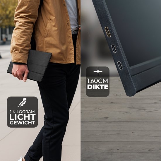Denver Portable Monitor 15.6 Inch - Full HD - IPS Beeldscherm - Draagbare Gaming Monitor - HDMI - USB-C - PMO15602 - Model 2025