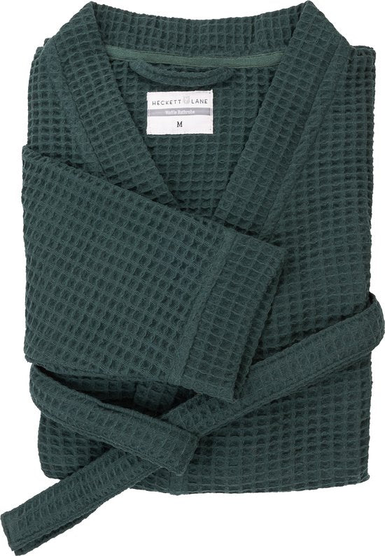 Heckettlane Badjas Wafel - Kamerjas voor Dames en Heren - XL - Ochtendjas van Katoen - Geschikt voor de Sauna - Groen