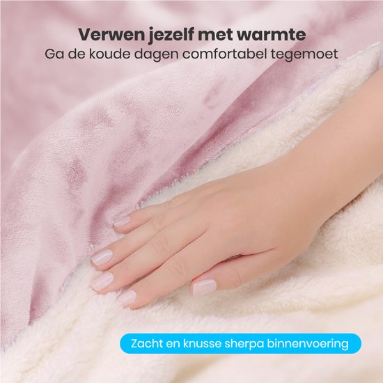 Auronic Elektrische Deken - 200x180cm - Warmtedeken - 2 Persoons - Sherpa Fleece - 9 Hitte en Timerstanden - Bovendeken - Verwarmingsdeken - Roze