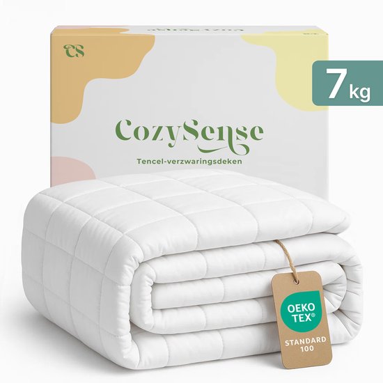 CozySense® Verzwaringsdeken 7kg - 100% Tencel - Weighted Blanket – Zwaartedeken met temperatuurregulatie en ademend comfort - GLASS-Flow® Drukverdeling - 1-Persoons - Wit