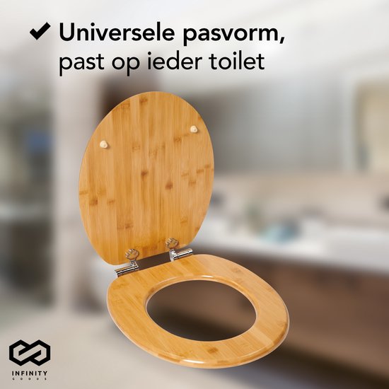 Infinity Goods Bamboe WC Bril Terry - Toiletbril Met Deksel - Soft Close - RVS Scharnieren - Inclusief Bevestigingsmateriaal