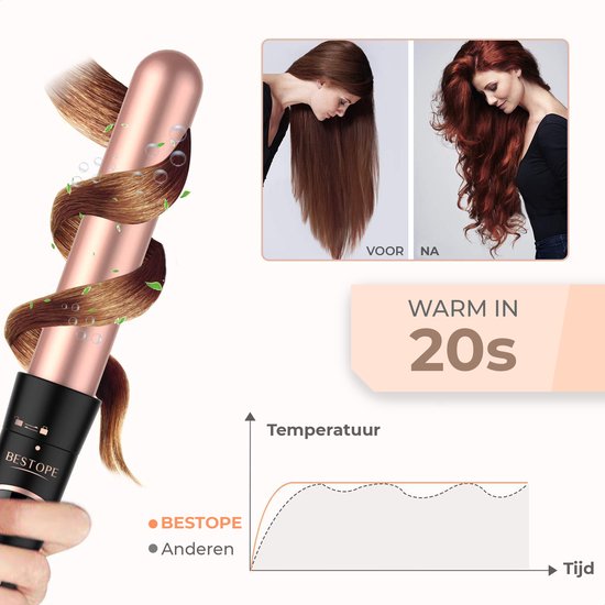 Bestope 6 in 1 Krultang met opzetstukken - Keramische Haarkruller - 13 tot 32mm - Rosé goud