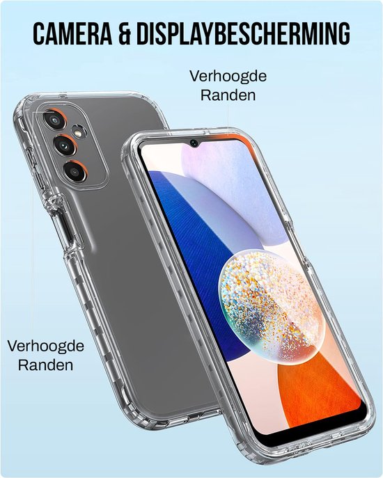 Podec 2-in-1 Hoesje met screenprotector geschikt voor Samsung Galaxy A14 Doorzichtig Telefoonhoesje - Anti-Shock Case Cover