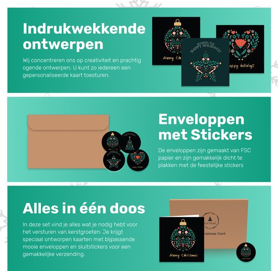 Giftmas Kerstkaarten - Wenskaarten - 52 Stuks - Met Enveloppen en Stickers - 10x10cm