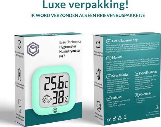 Ease Electronicz Hygrometer - Weerstation - Luchtvochtigheidsmeter - Thermometer Voor Binnen - Incl. Batterij en Plakstrip
