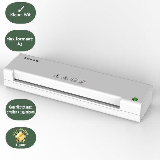 BRASQ Lamineerapparaat A3 Wit - Lamineermachine - Lamineren - Laminator - plastificeerapparaat - tot 125 micron per vel