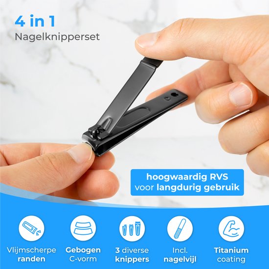 Nuvance - Nagelknipper - 4 in 1 - Nagelknipper Set met Nagelvijl - Nageltang - Teennagelknipper - Voor Kalknagels