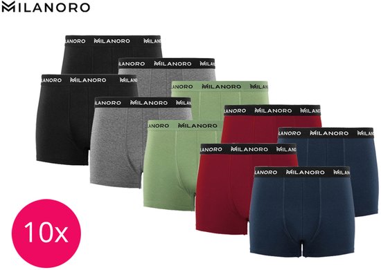 Milanoro - Set van 10 stijlvolle katoenen boxershorts - Donkere mix - M