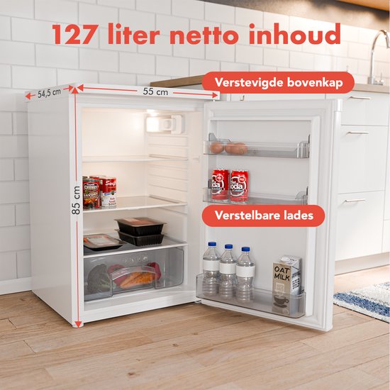 KitchenBrothers Koelkast - 127L - IJskast - Tafelmodel - Vrijstaand - Wit