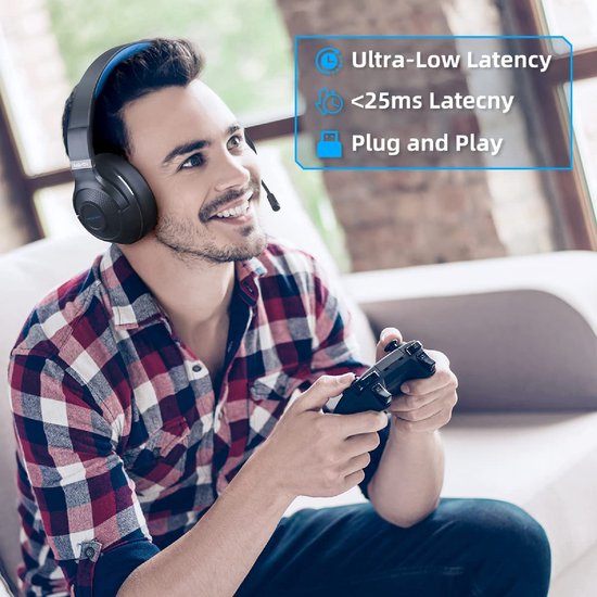 Fuegobird UG-01 2.4GHz Draadloze Gaming Headset - Bluetooth koptelefoon - Multiplatform - Geschikt voor PS4/PS5, Nintendo Switch - Zwart Blauw