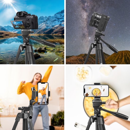 Studio ME Telefoon Statief - 136 cm - Tripod Smartphone - Zwart - Camera Statief - Telefoonhouder - Incl. Bluetooth Afstandsbediening - Statief Telefoon
