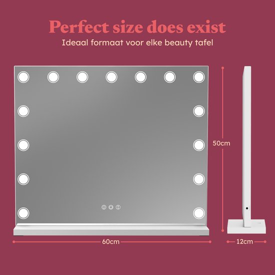 Fraay® Hollywood Spiegel met Verlichting 60x50cm - 3 Lichtstanden - Make Up Spiegel met 10x Vergrootspiegel - LED Dots Verlichting Dimbaar - Incl. 2 Beauty Blenders en Powder puff