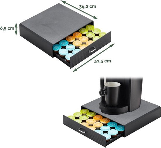 BRASQ Capsulehouder voor Dolce Gusto Capsules - Opbergbox met Lade - 30 Cups - Koffiecups houder Zwart