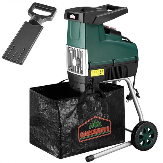 Gardebruk – Stille Hakselaar Versnipperaar – 3100 W – Voorzien Van Stalen Roller En 2 Opvangzakken Van 60 Liter En Omkeerfunctie – Voor Takken Tot 44 mm – Zwart En Groen Metaal En Kunststof