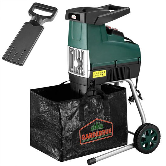 Gardebruk – Stille Hakselaar Versnipperaar – 3100 W – Voorzien Van Stalen Roller En 2 Opvangzakken Van 60 Liter En Omkeerfunctie – Voor Takken Tot 44 mm – Zwart En Groen Metaal En Kunststof