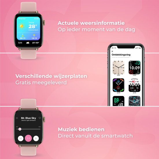 Nuvance - Smartwatch Heren & Dames met Bluetooth - IP68 Waterdicht - Geschikt voor alle Smartphones - Stappenteller en Hartslagmeter - Goud