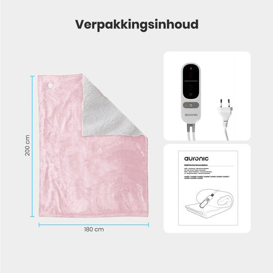 Auronic Elektrische Deken - 200x180cm - Warmtedeken - 2 Persoons - Sherpa Fleece - 9 Hitte en Timerstanden - Bovendeken - Verwarmingsdeken - Roze