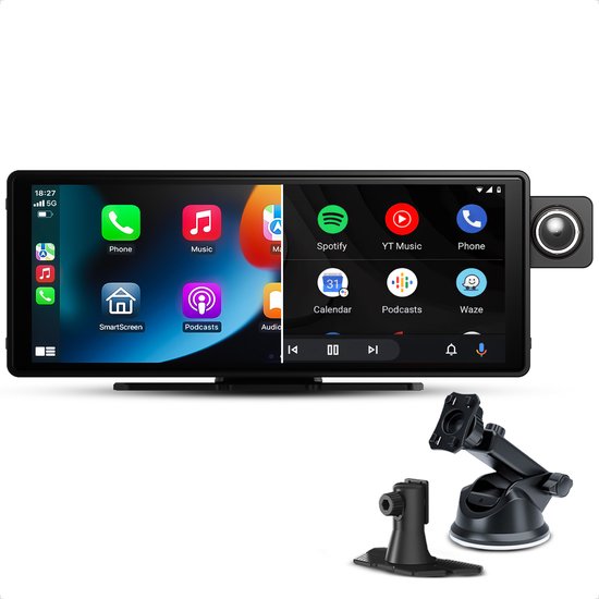 CarMe CarPlay Scherm 10 Inch - Met Ingebouwde Dashcam - Inclusief SD-Kaart - Apple CarPlay & Android Auto (Draadloos) - Touchscreen - Navigatiesysteem auto - Geschikt voor Apple CarPlay & Android Auto - Android Auto scherm