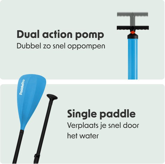 LifeGoods SUP Board Tandem - 2 Personen - 220 KG Draagkracht - 381 x 86 cm - Opblaasbaar - Compleet Sup pakket - Sky Blue