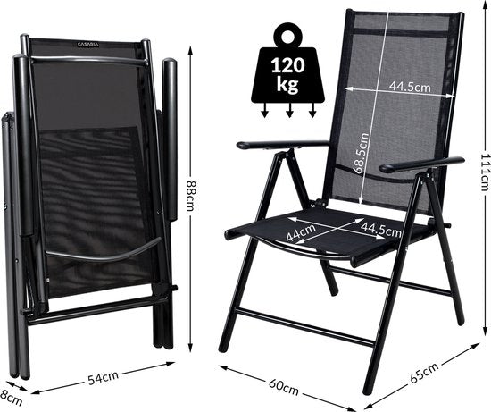 Casaria Aluminium Tuinstoelen - 3 stuks - Inklapbaar - Antraciet - Zwart
