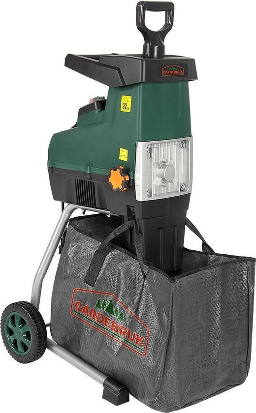 Gardebruk – Stille Hakselaar Versnipperaar – 3100 W – Voorzien Van Stalen Roller En 2 Opvangzakken Van 60 Liter En Omkeerfunctie – Voor Takken Tot 44 mm – Zwart En Groen Metaal En Kunststof